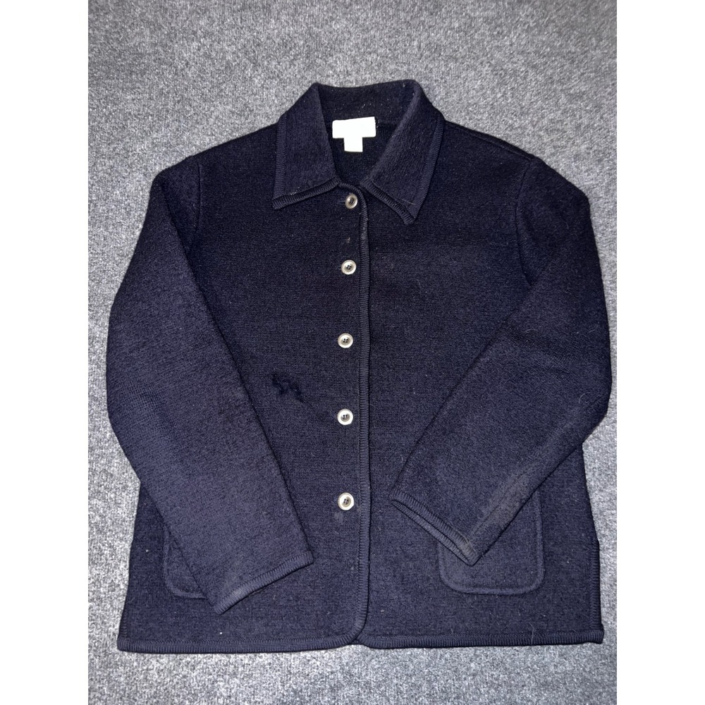 Casual Corner Vintage 90s Navy Blue 100% Wool Button Down Sweater Jacket Medium